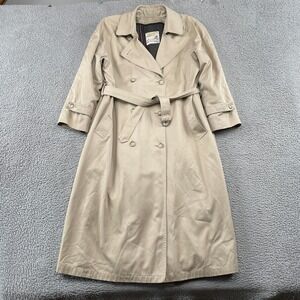 London Towne Trench Coat Womens 8 Tan Double Breasted Plaid Liner Belted Classic